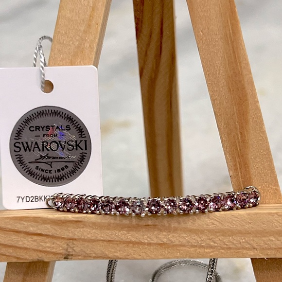 SWAROVSKI Antique Pink Crystal Sterling Silver BOLO Bar Bracelet - Picture 1 of 14